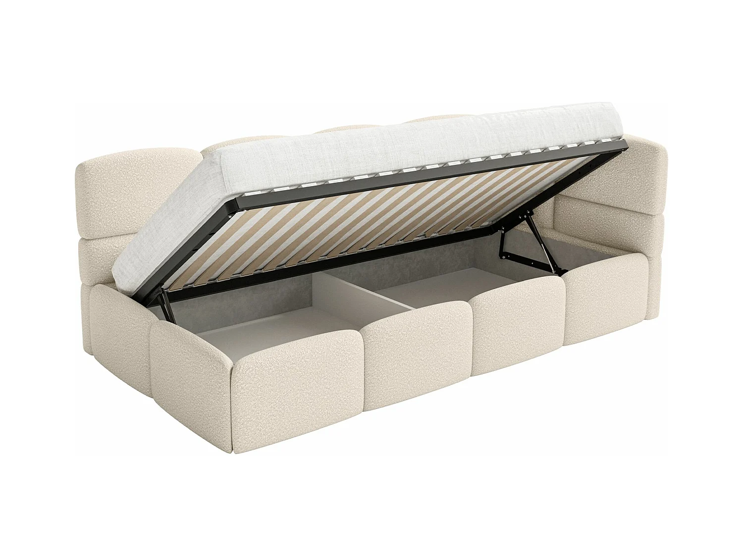 Lit ado avec coffre et barrières - beige clair- côté droit - CLOUDY