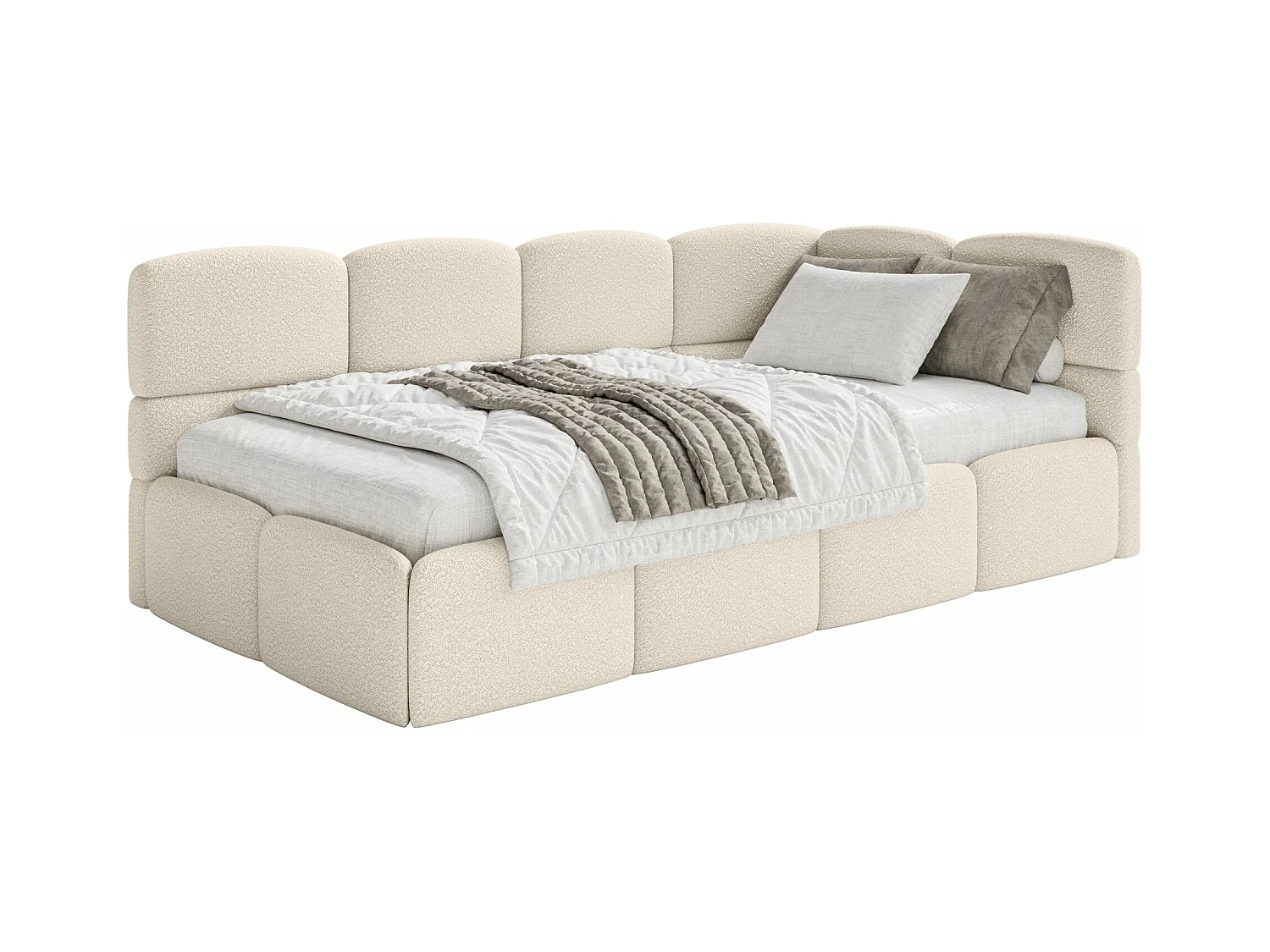 Lit ado avec coffre et barrières - beige clair- côté droit - CLOUDY