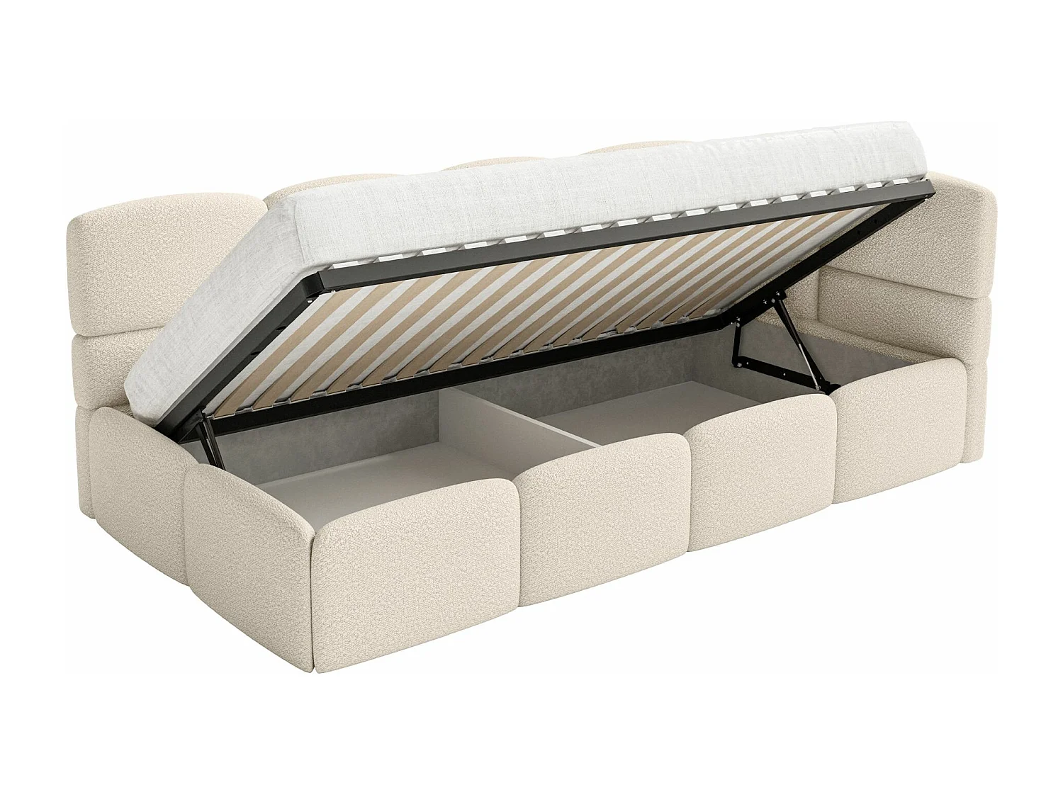 Lit ado avec coffre et barrières - beige clair- côté droit - CLOUDY