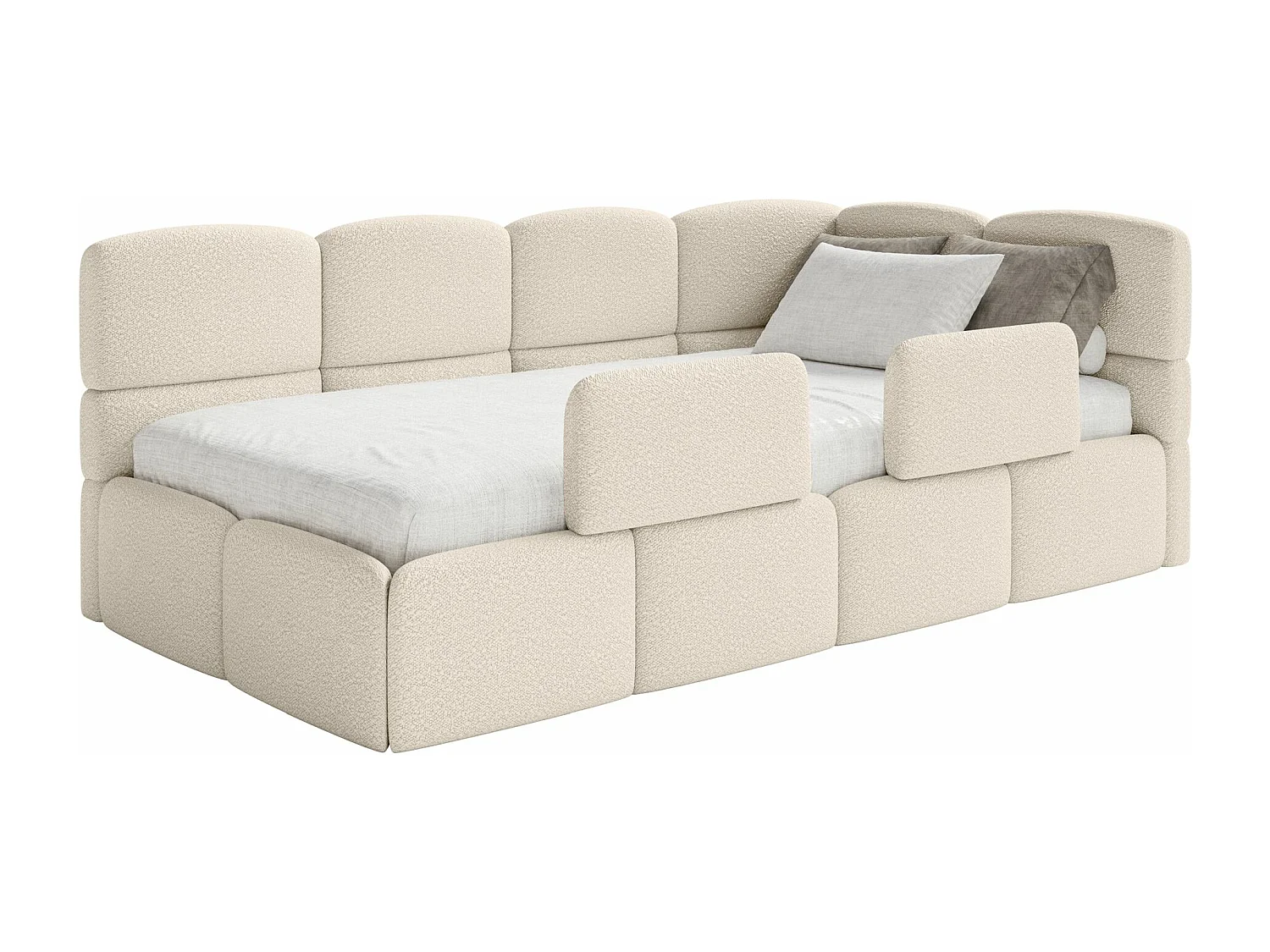 Lit ado avec coffre et barrières - beige clair- côté droit - CLOUDY