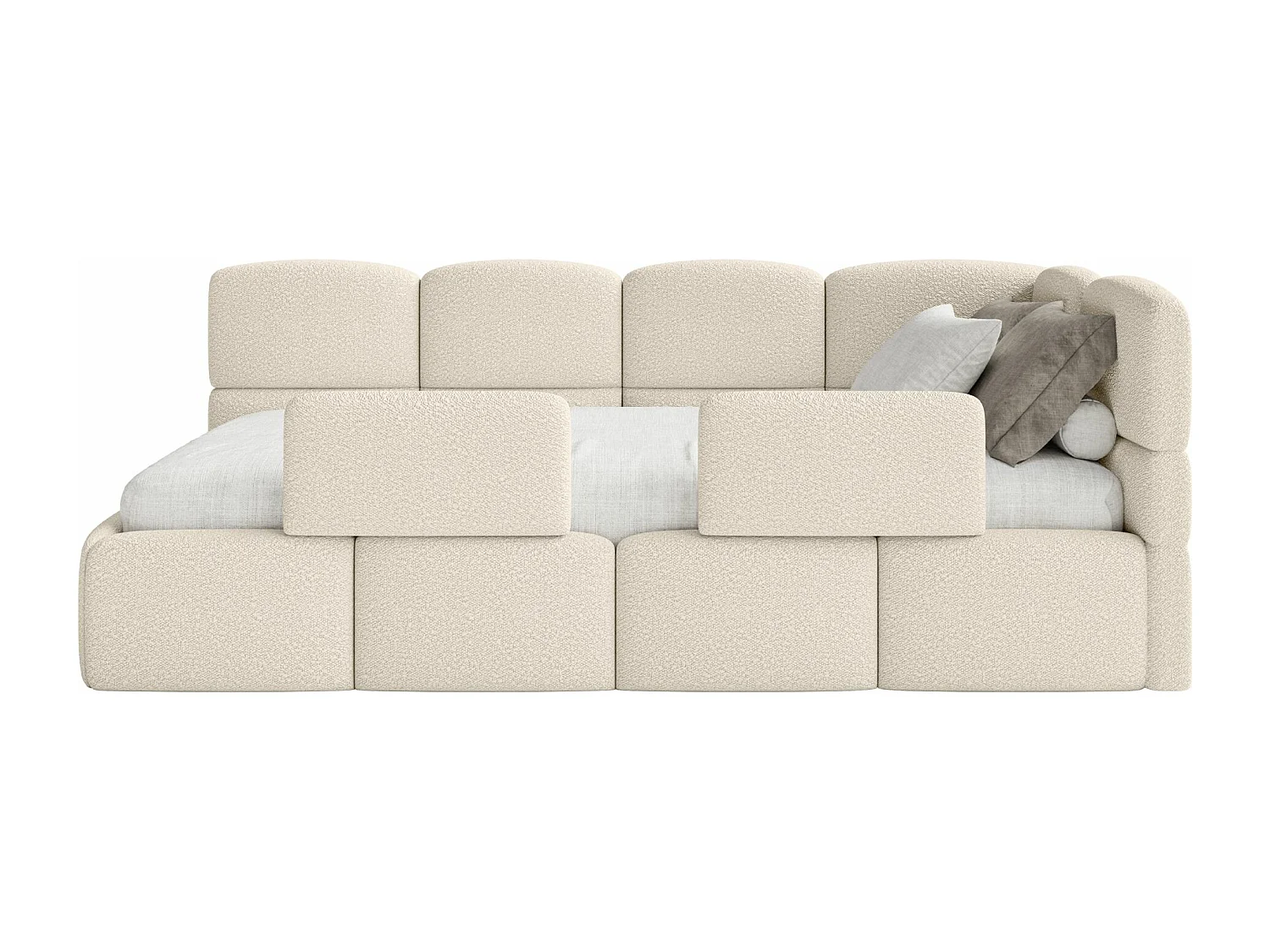 Lit ado avec coffre et barrières - beige clair- côté droit - CLOUDY