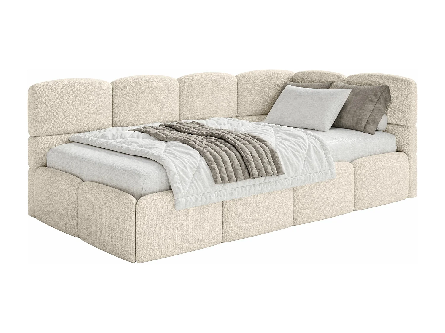 Lit ado avec coffre et barrières - beige clair- côté droit - CLOUDY