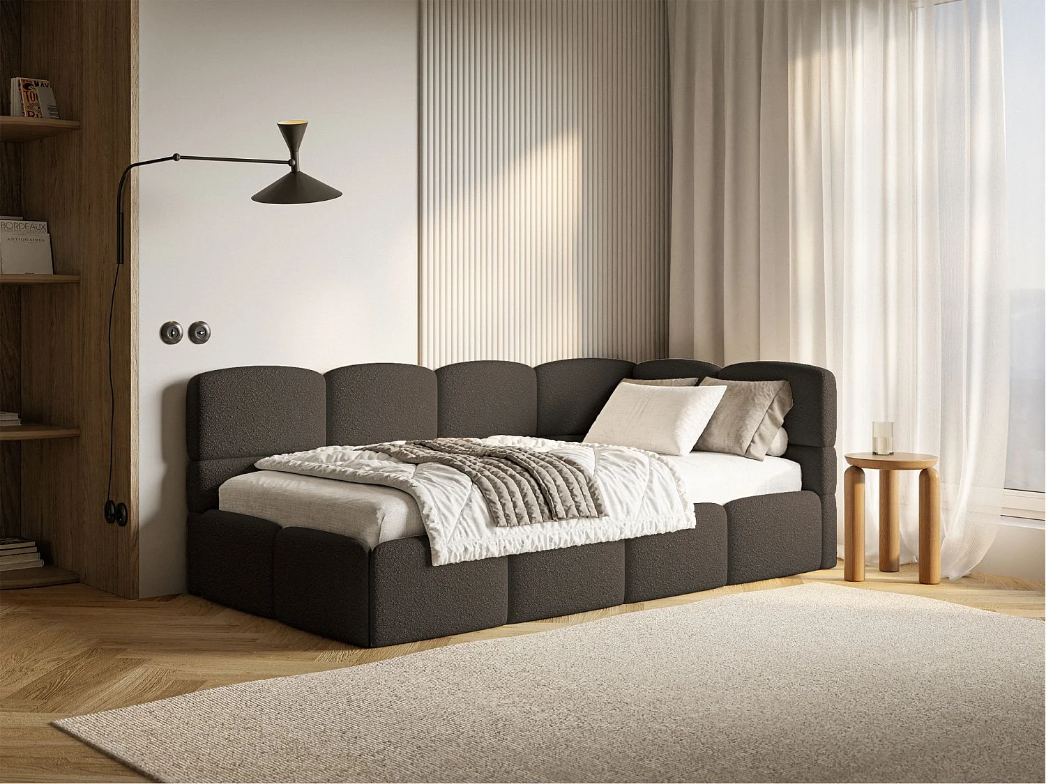 Lit ado avec rangement - brun - côté droit - CLOUDY