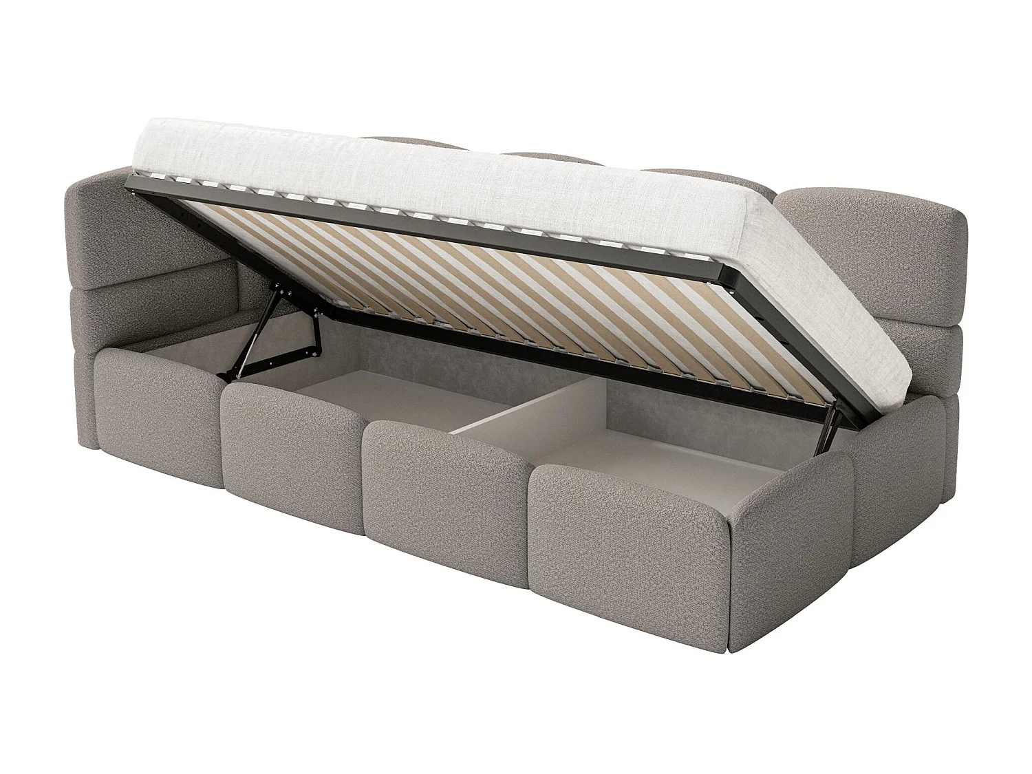Jugendbett 90x200 - links - Bouclé Grau - CLOUDY