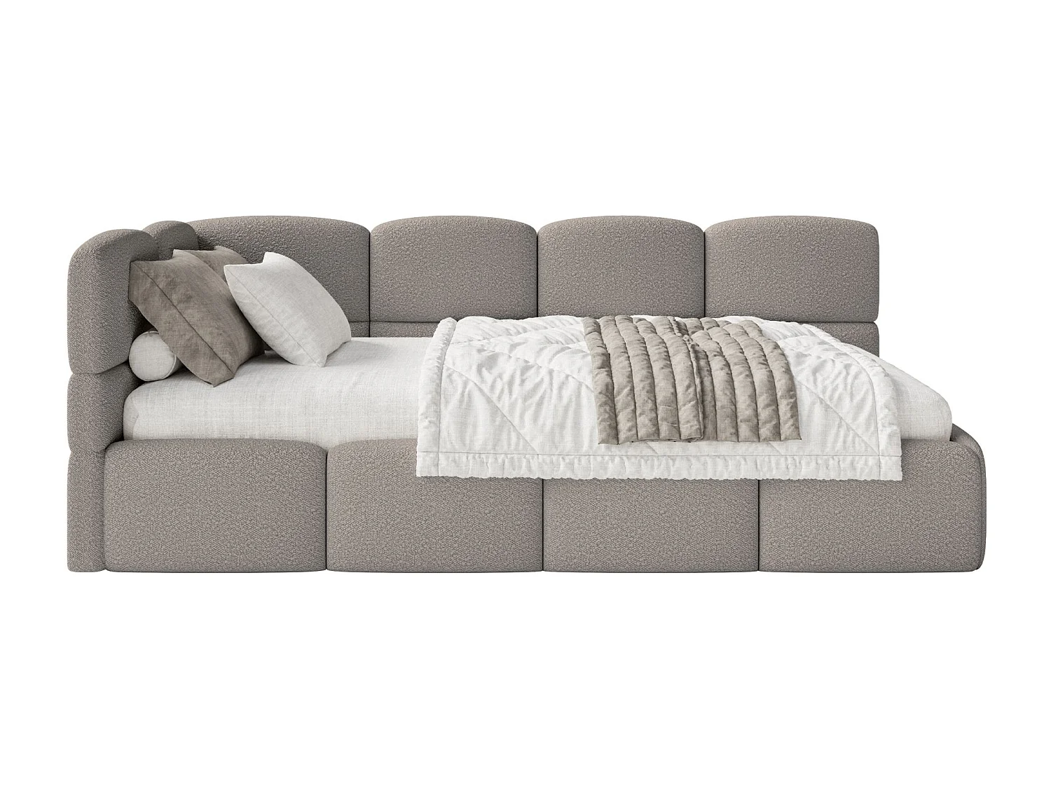 Jugendbett 90x200 - links - Bouclé Grau - CLOUDY
