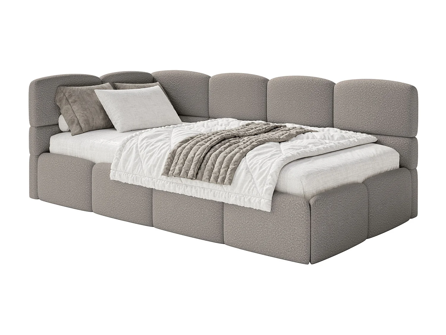 Jugendbett 90x200 - links - Bouclé Grau - CLOUDY