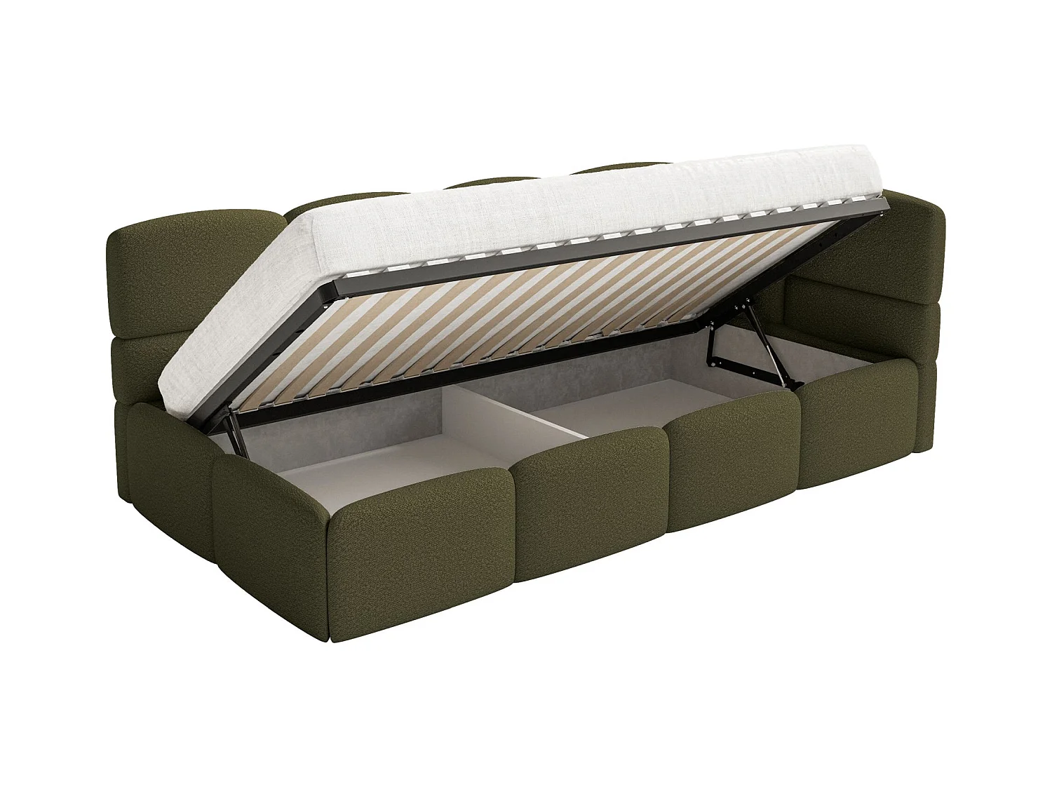 Lit ado avec rangement - olive foncé - côté droit - CLOUDY