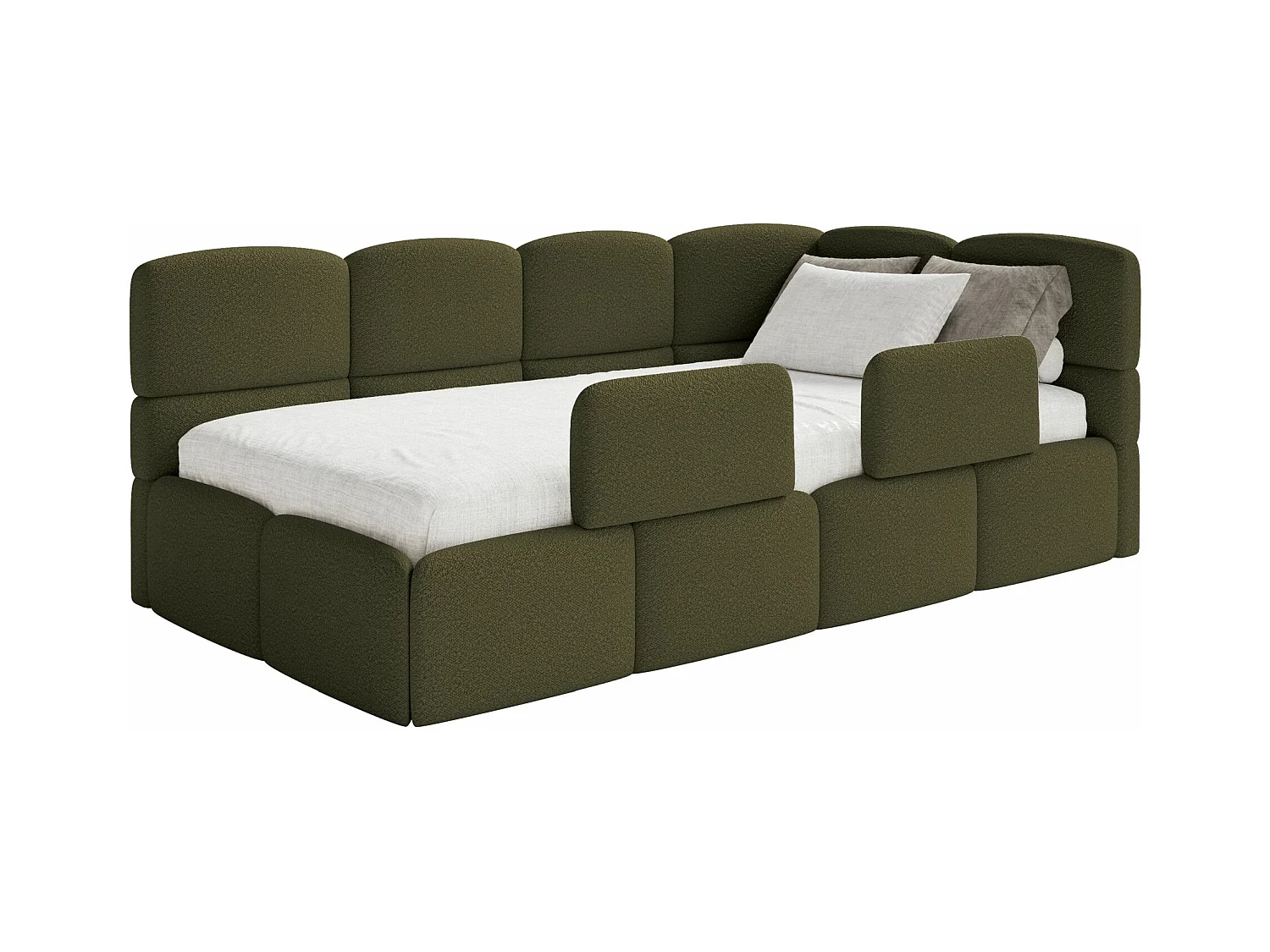 Lit ado avec rangement - olive foncé - côté droit - CLOUDY