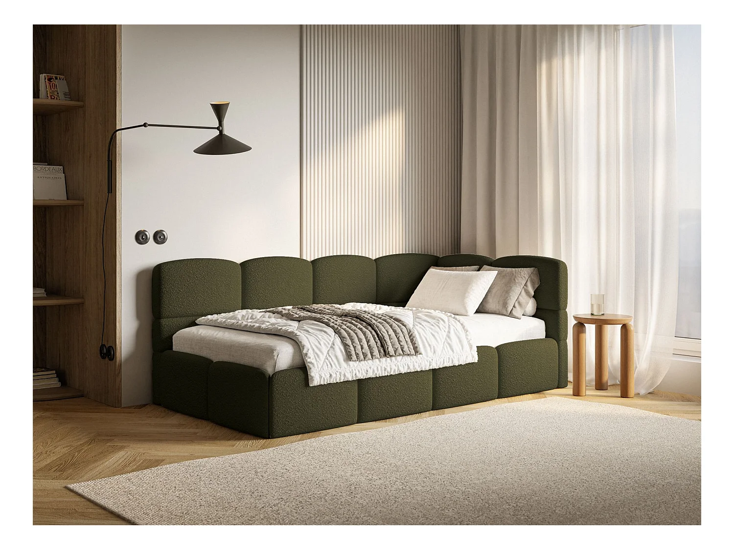 Lit ado avec rangement - olive foncé - côté droit - CLOUDY