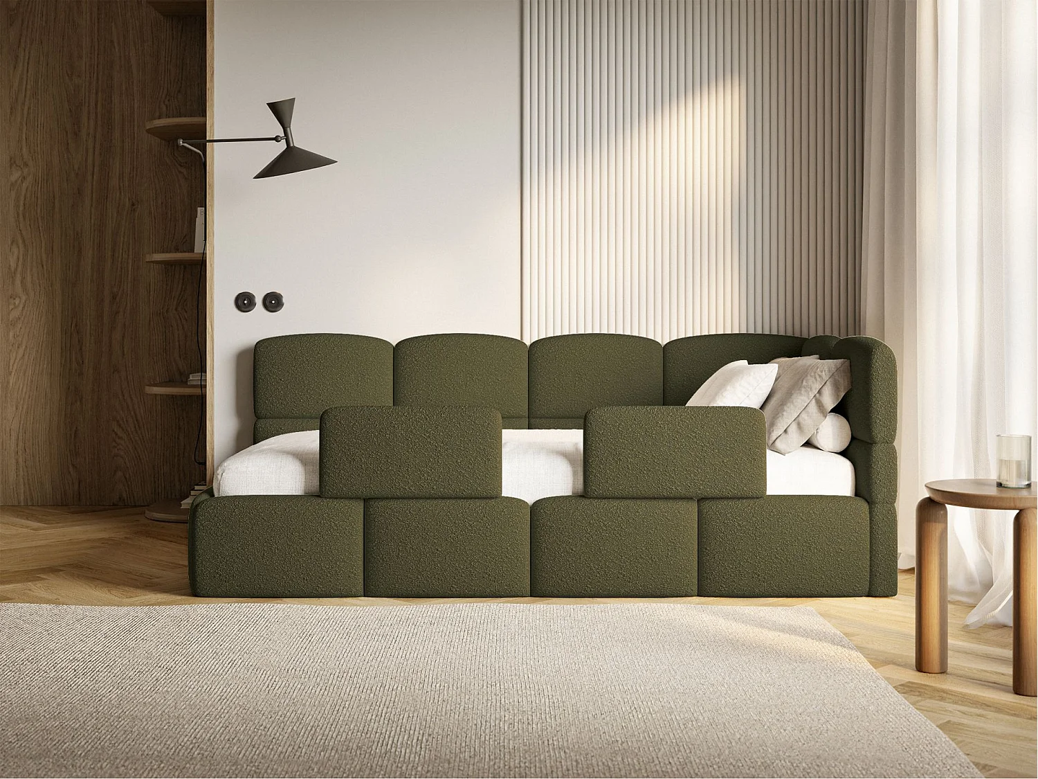 Lit ado avec rangement - olive foncé - côté droit - CLOUDY