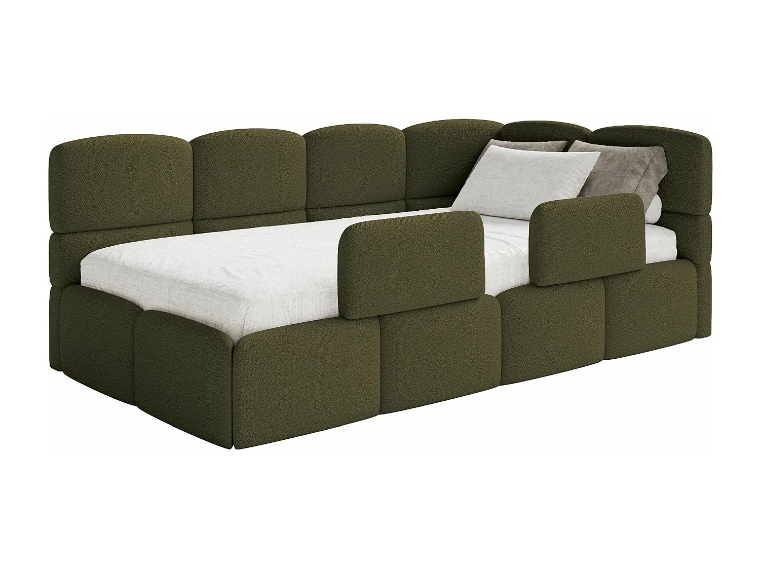 Lit ado avec rangement - olive foncé - côté droit - CLOUDY