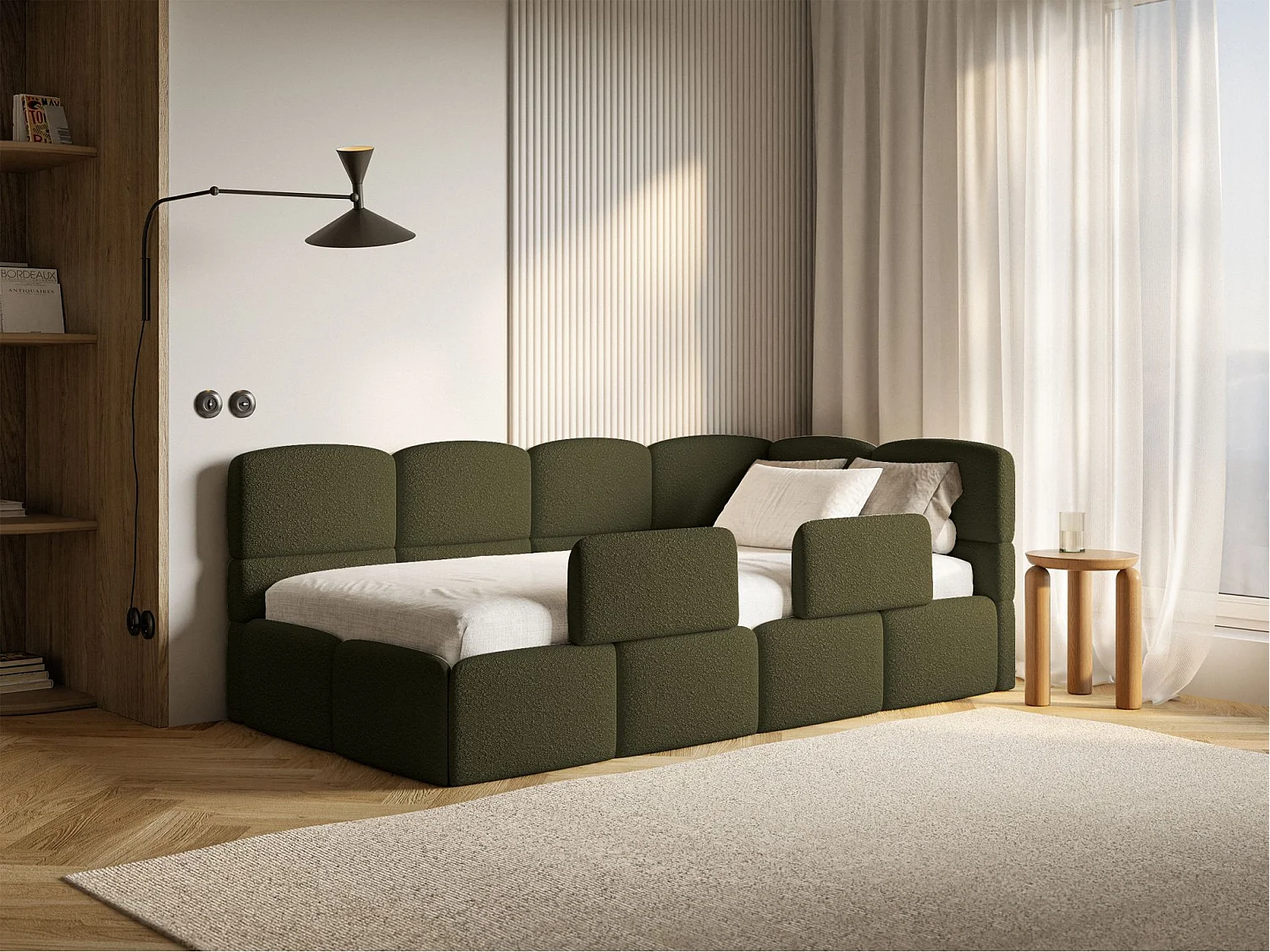 Lit ado avec rangement - olive foncé - côté droit - CLOUDY