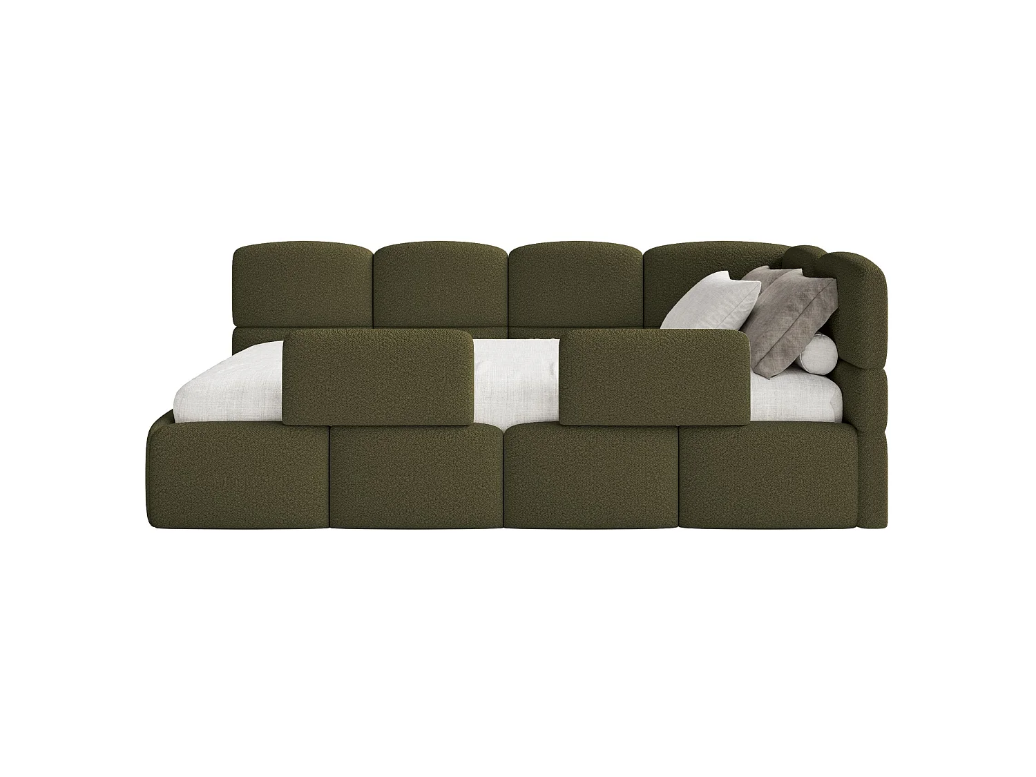 Lit ado avec rangement - olive foncé - côté droit - CLOUDY