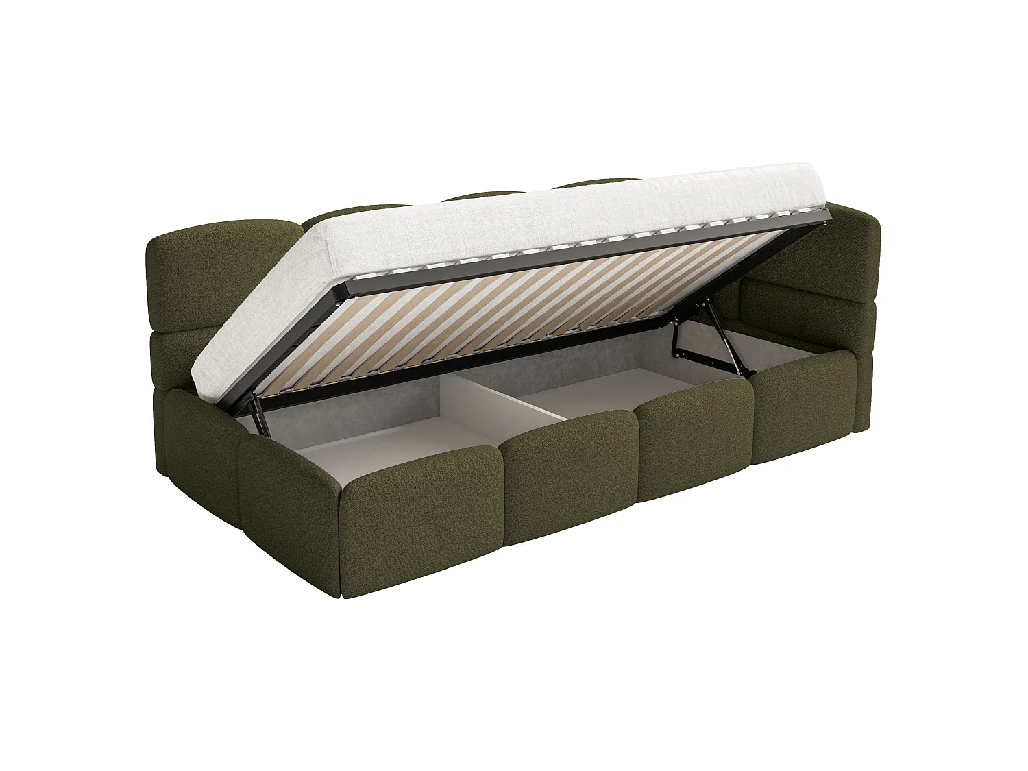 Lit ado avec rangement - olive foncé - côté droit - CLOUDY