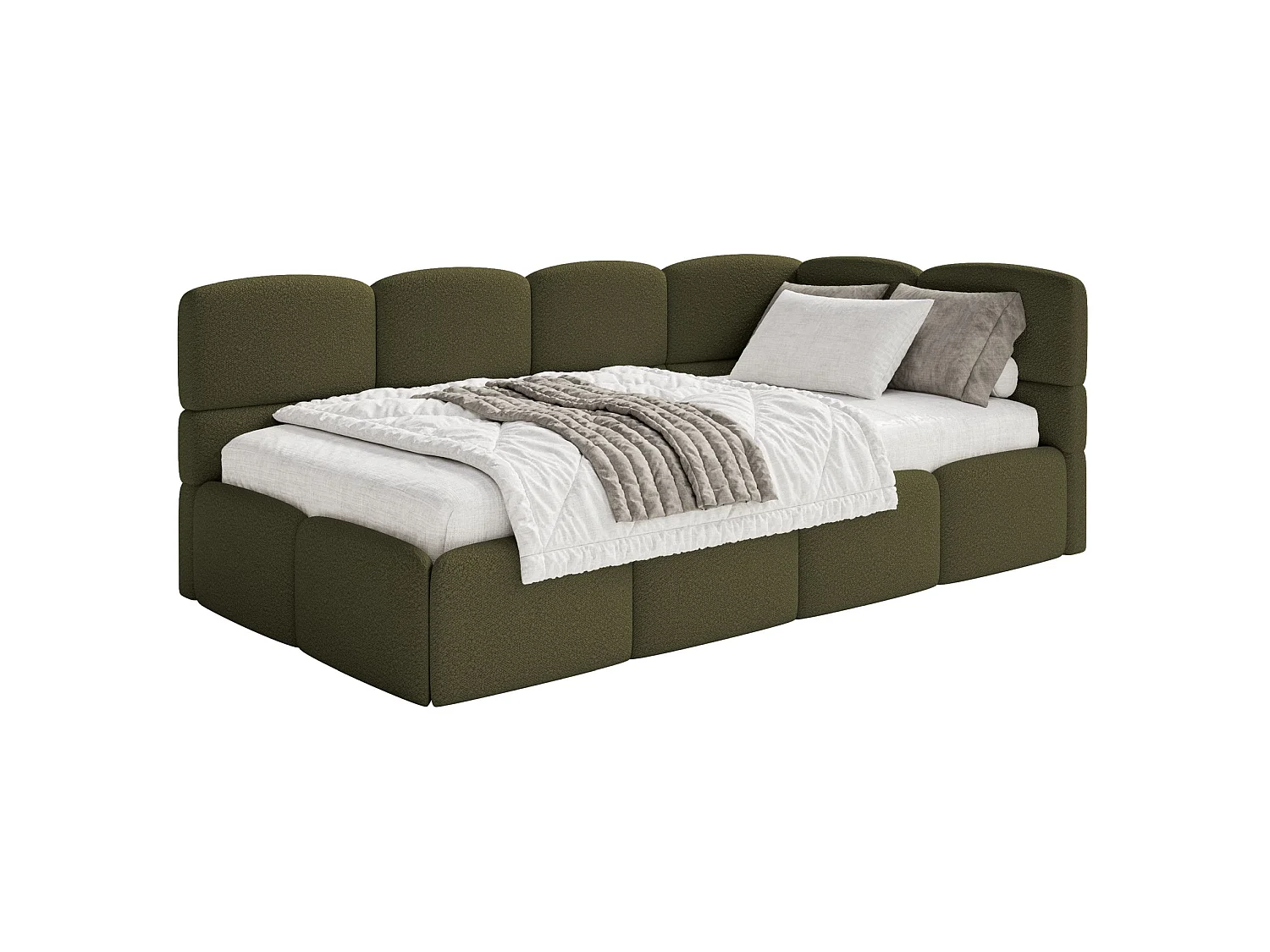 Lit ado avec rangement - olive foncé - côté droit - CLOUDY