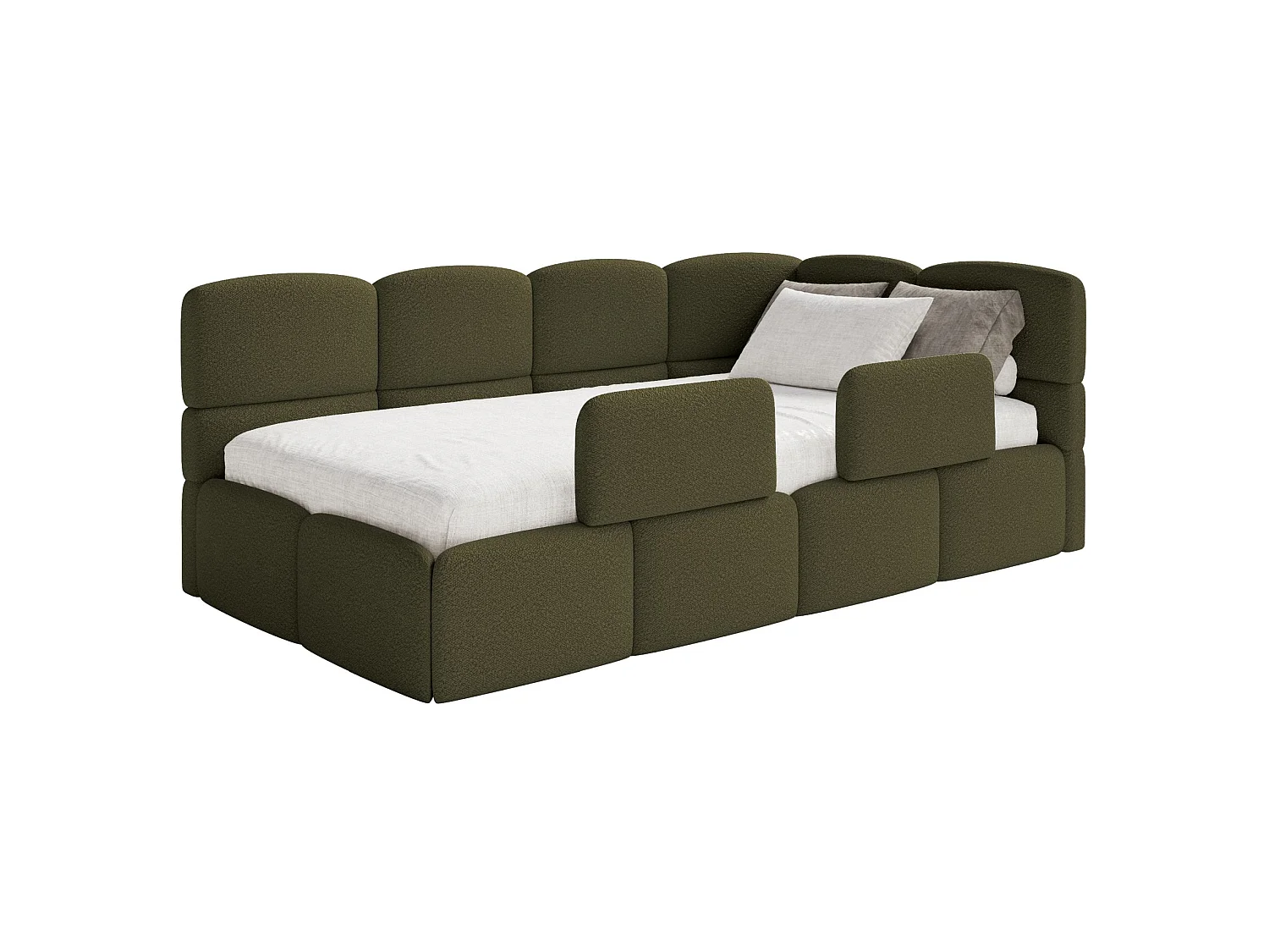 Tienerbed met opbergruimte - donker olijfgroen - rechterkant - CLOUDY