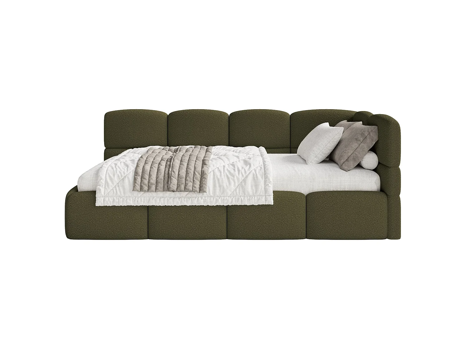 Tienerbed met opbergruimte - donker olijfgroen - rechterkant - CLOUDY