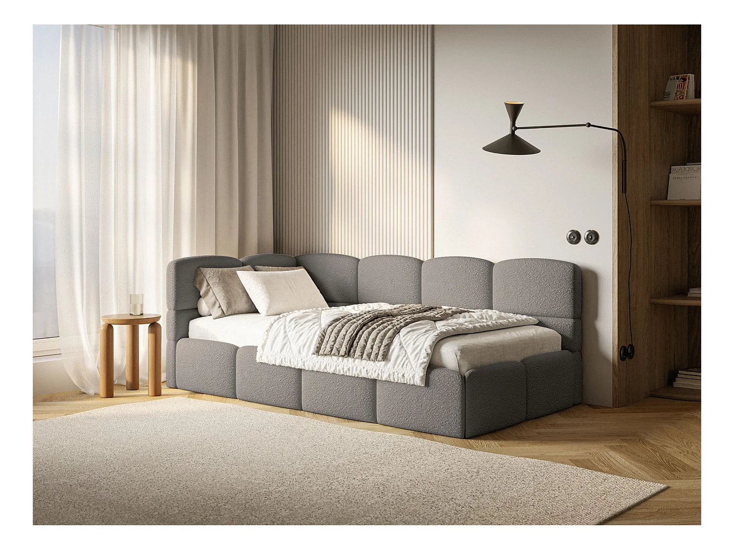 Lit ado avec rangement - gris - côté gauche - CLOUDY