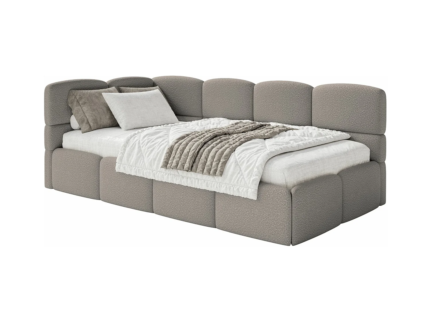 Lit ado avec rangement - gris - côté gauche - CLOUDY