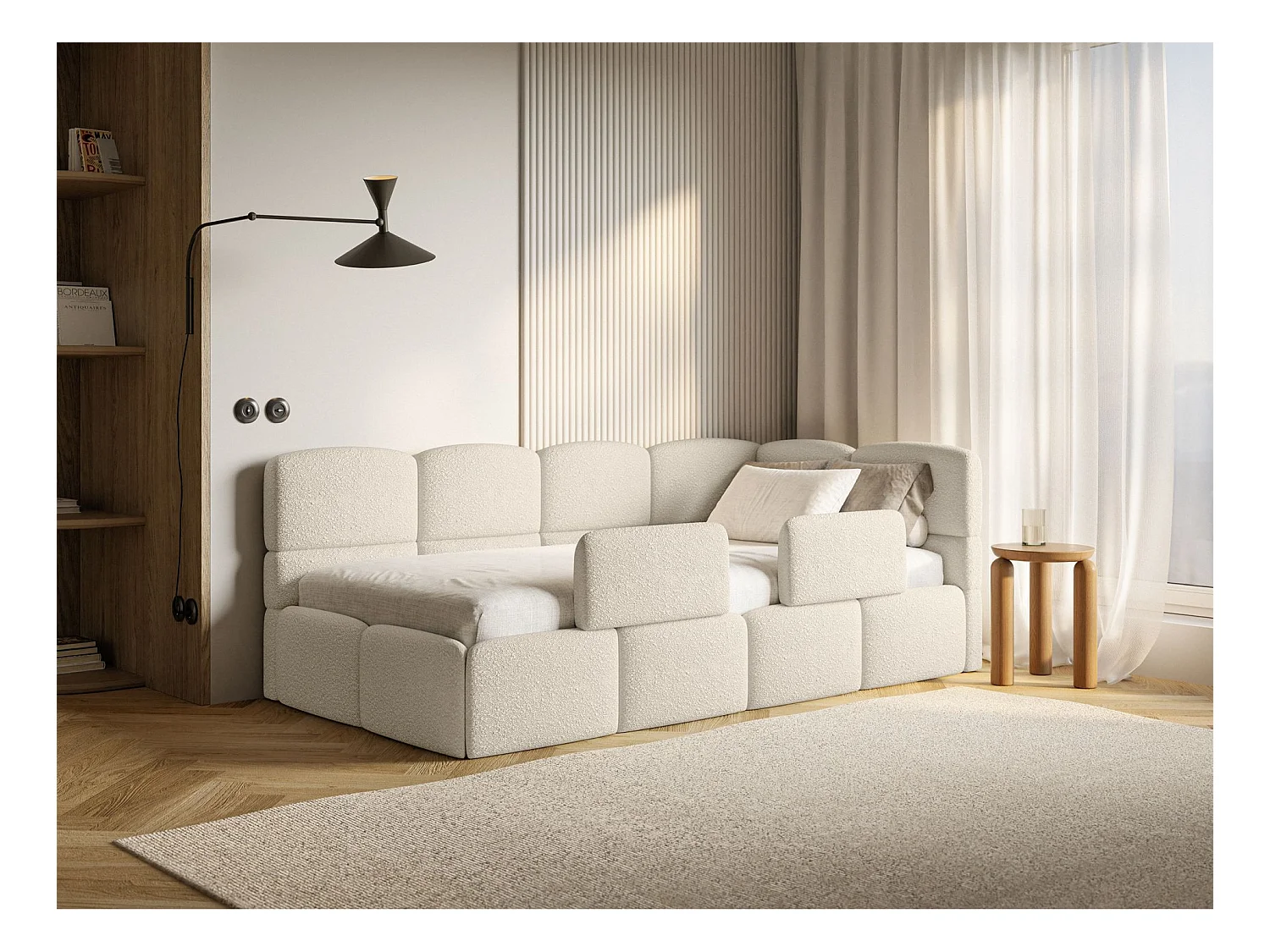 Lit ado avec rangement - beige clair- côté droit - CLOUDY