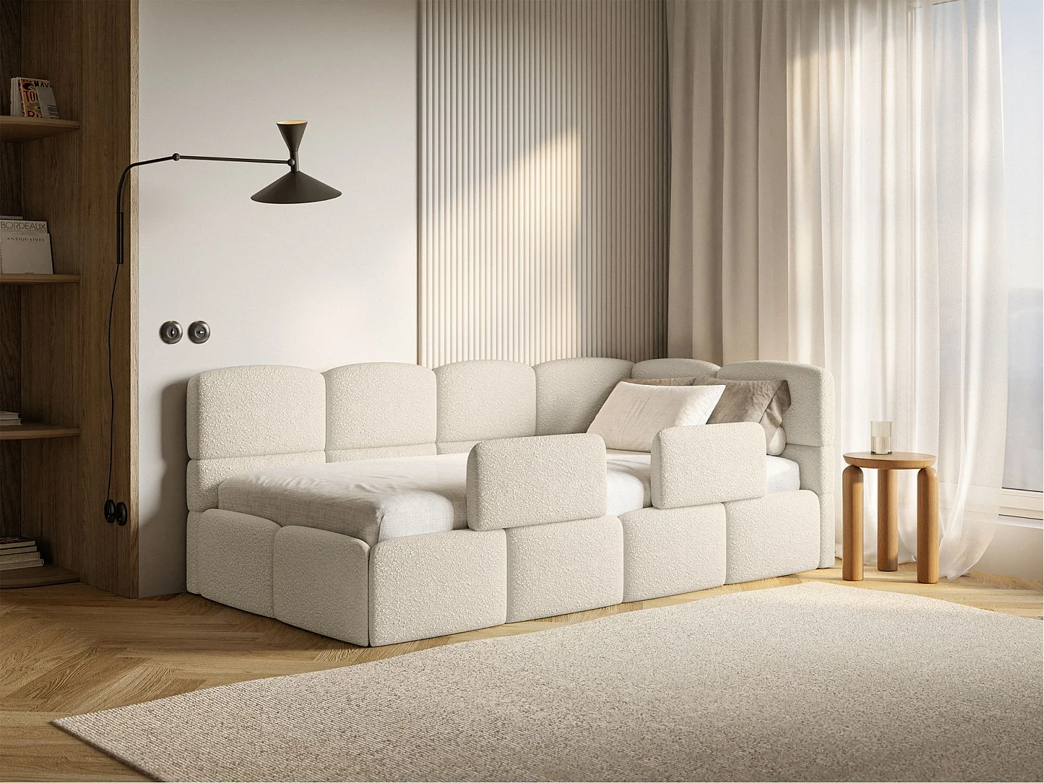 Lit ado avec rangement - beige clair- côté droit - CLOUDY