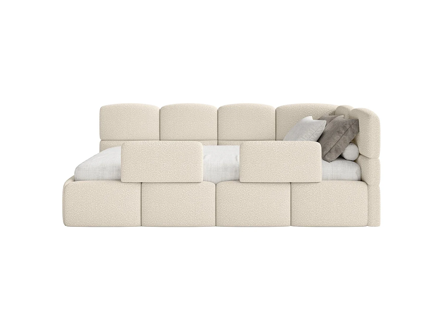 Tienerbed met opbergruimte - lichtbeige - rechterkant - CLOUDY