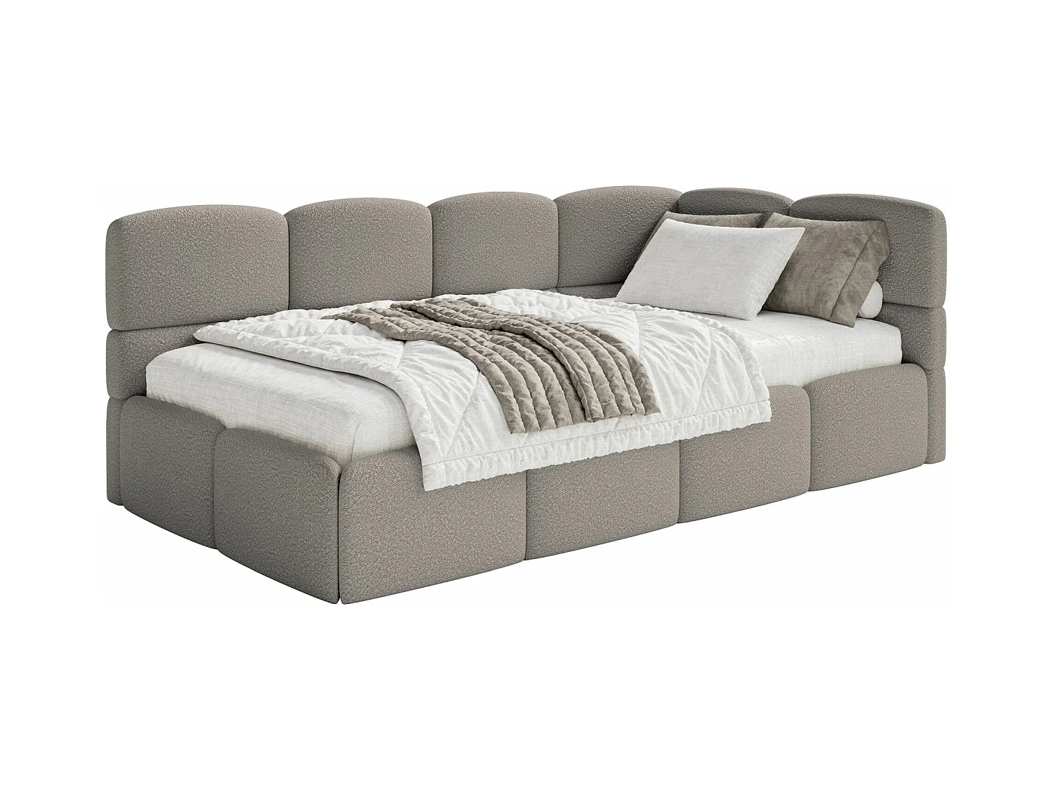 Lit ado avec coffre et barrières - gris - côté droit - CLOUDY