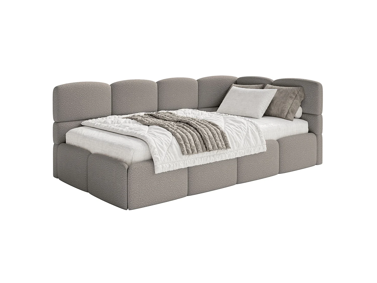 Tienerbed met opbergruimte en leuningen - grijs - rechterkant - CLOUDY