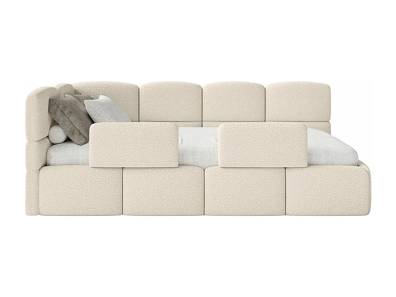 Jugendbett 90x200 - links - mit Rausfallschutz - Bouclé Hellbeige - CLOUDY