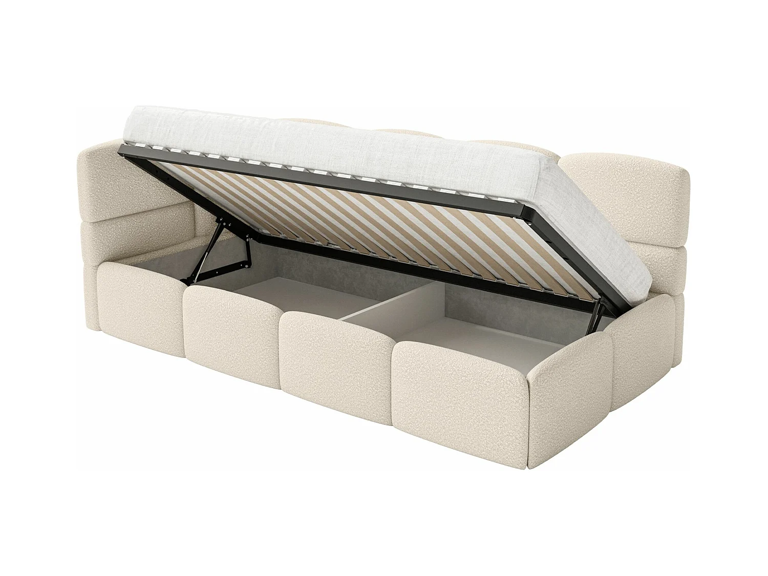 Lit ado avec coffre et barrières - beige clair- côté gauche - CLOUDY