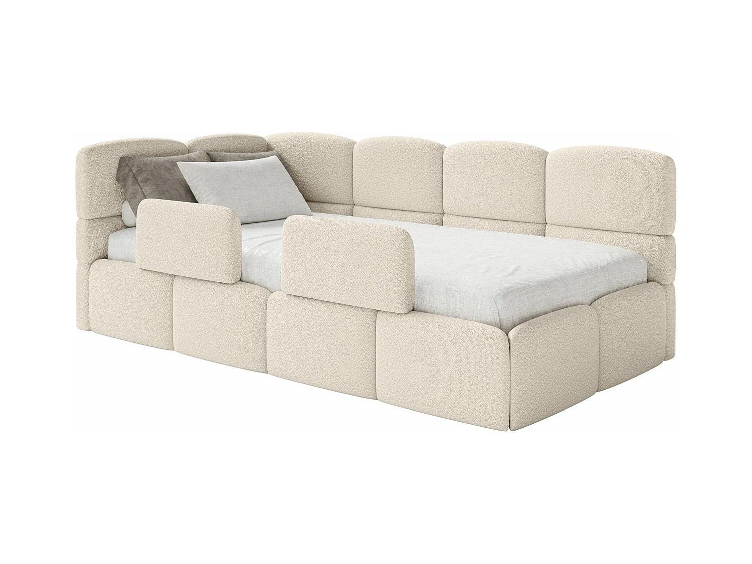 Lit ado avec coffre et barrières - beige clair- côté gauche - CLOUDY