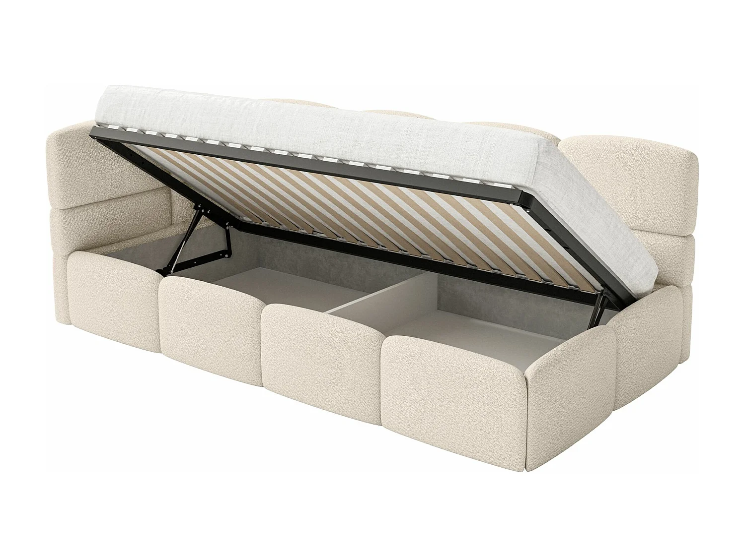 Lit ado avec coffre et barrières - beige clair- côté gauche - CLOUDY