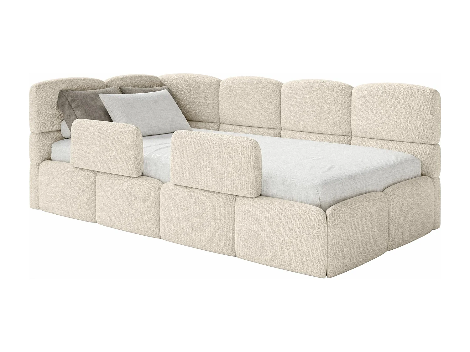 Lit ado avec coffre et barrières - beige clair- côté gauche - CLOUDY