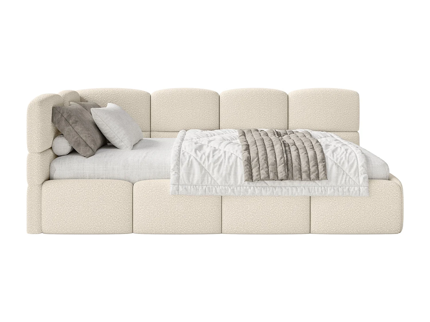 Lit ado avec coffre et barrières - beige clair- côté gauche - CLOUDY