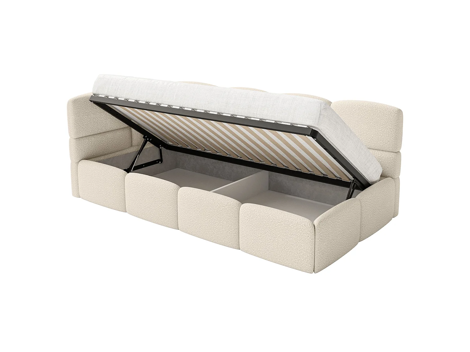 Jugendbett 90x200 - links - mit Rausfallschutz - Bouclé Hellbeige - CLOUDY