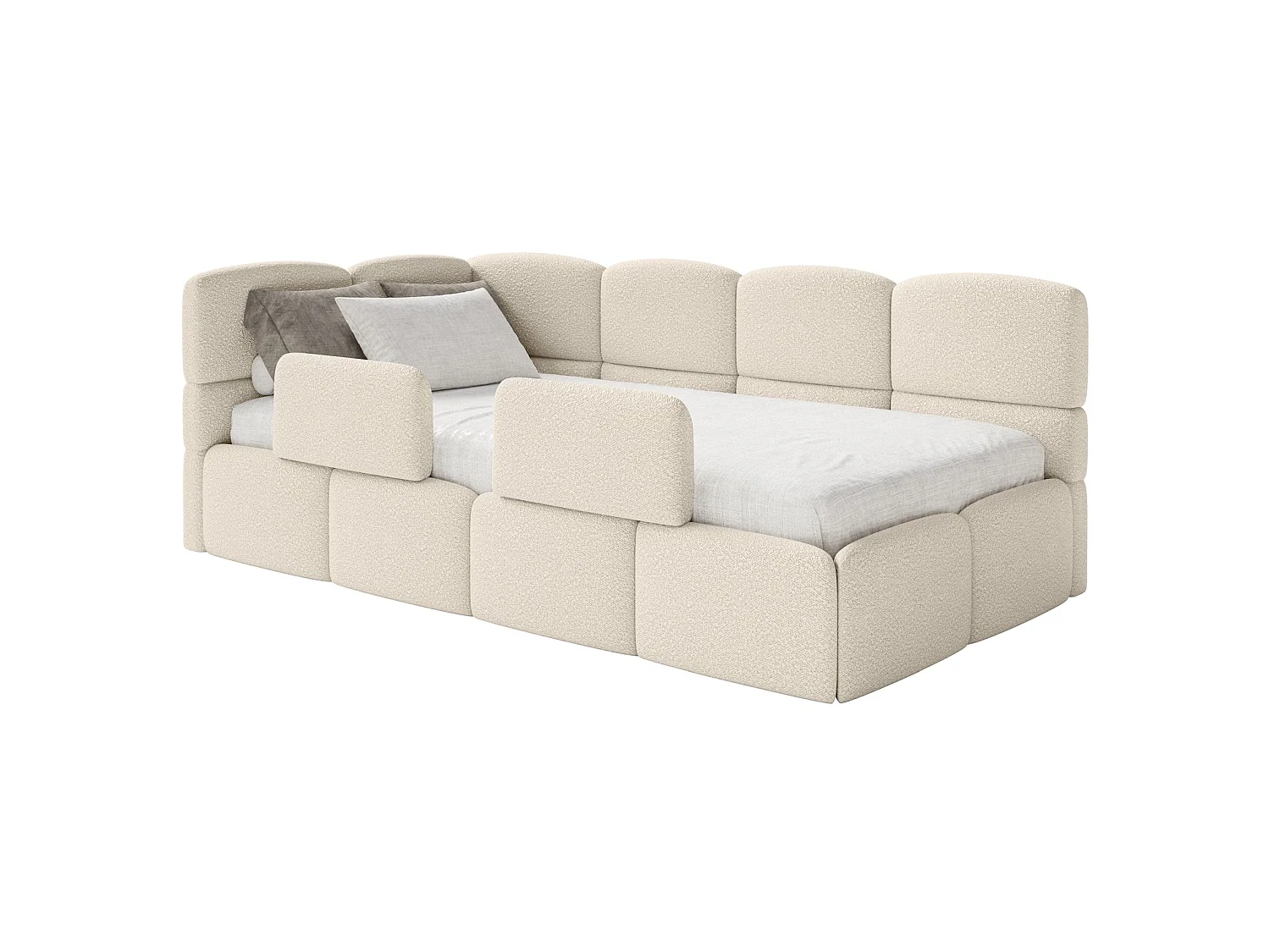 Lit ado avec coffre et barrières - beige clair- côté gauche - CLOUDY