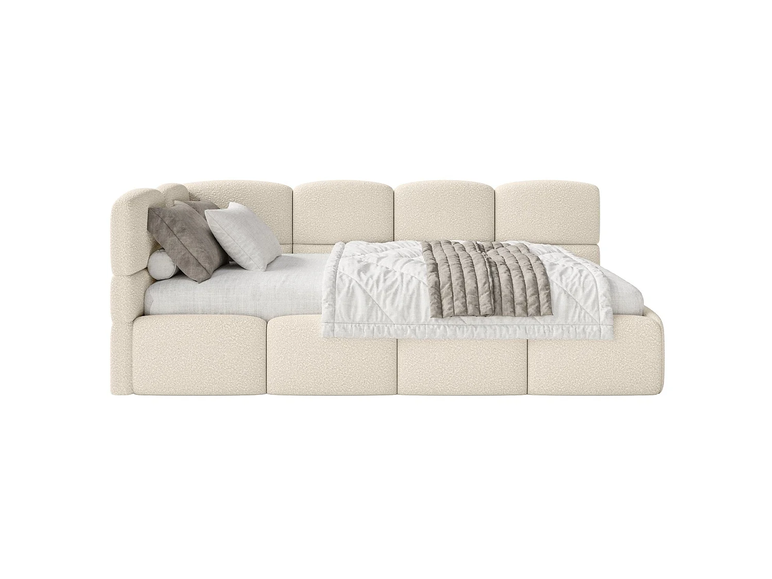 Lit ado avec coffre et barrières - beige clair- côté gauche - CLOUDY
