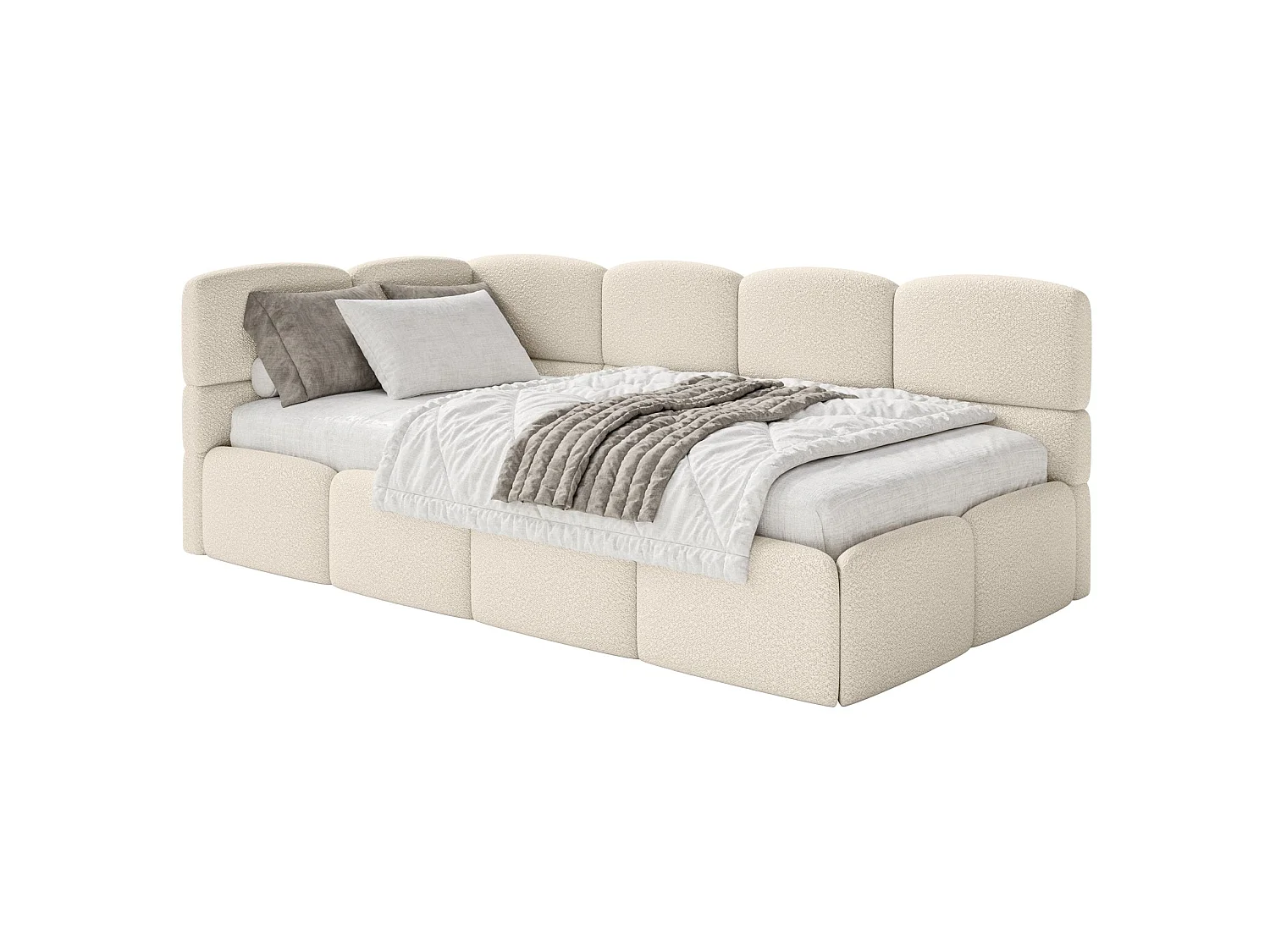 Lit ado avec coffre et barrières - beige clair- côté gauche - CLOUDY