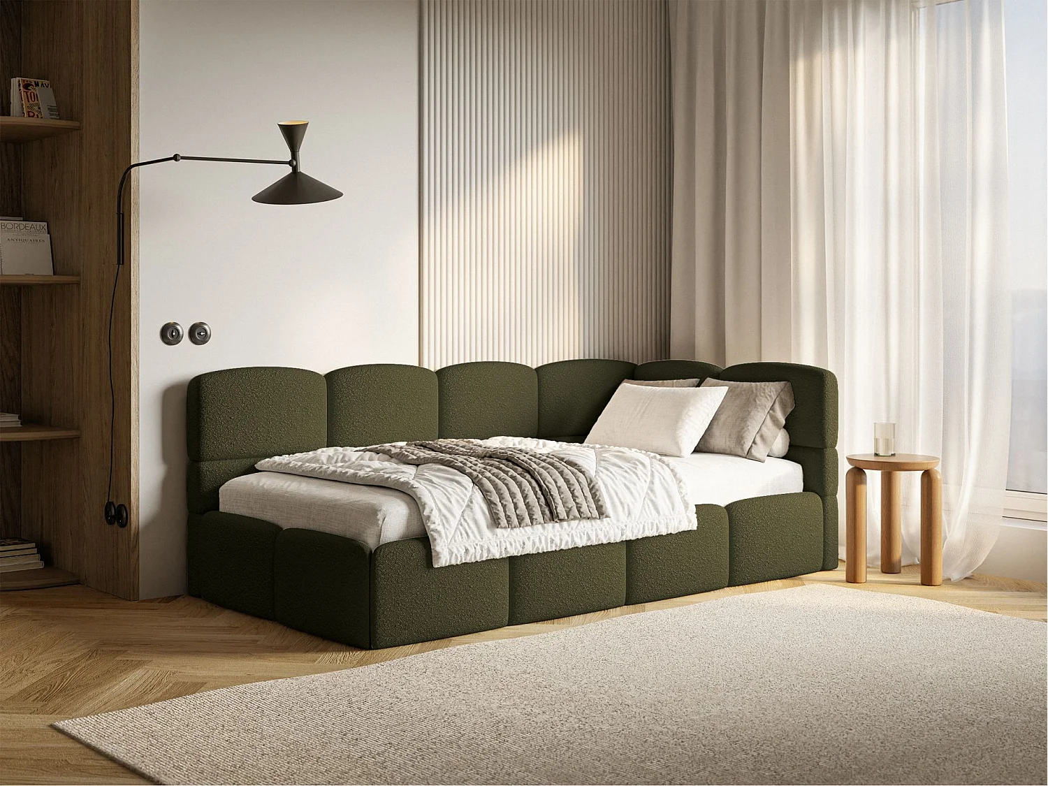 Lit ado avec coffre - olive foncé - côté droit - CLOUDY