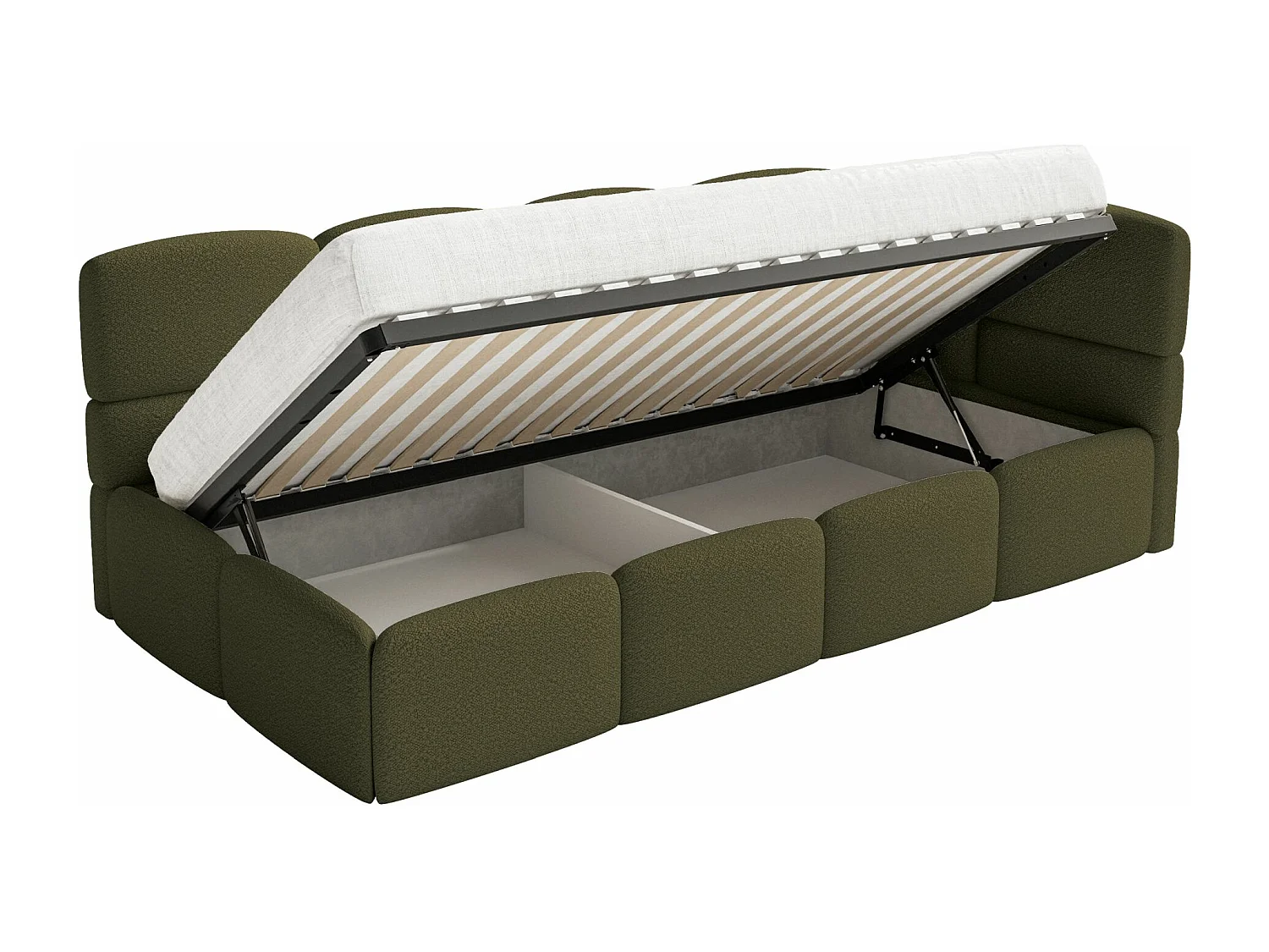 Lit ado avec coffre - olive foncé - côté droit - CLOUDY