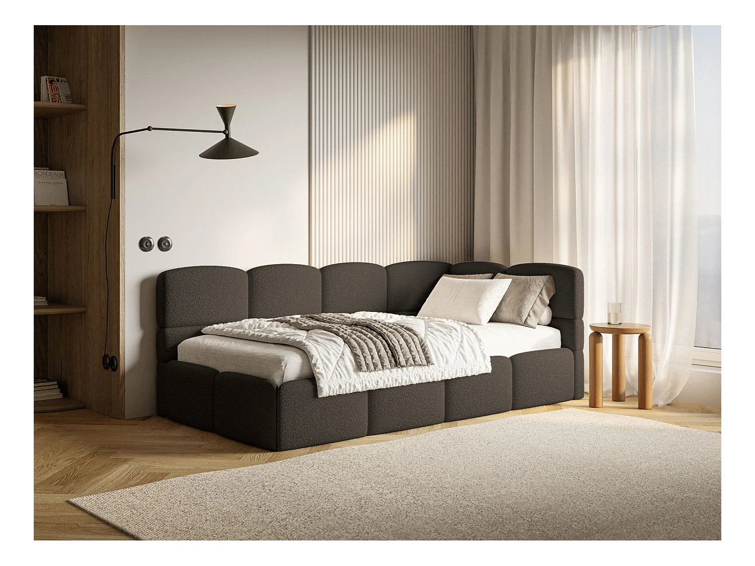 Lit ado avec coffre - brun - côté droit - CLOUDY