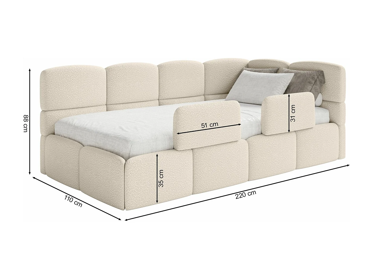 Lit ado avec coffre - brun - côté droit - CLOUDY