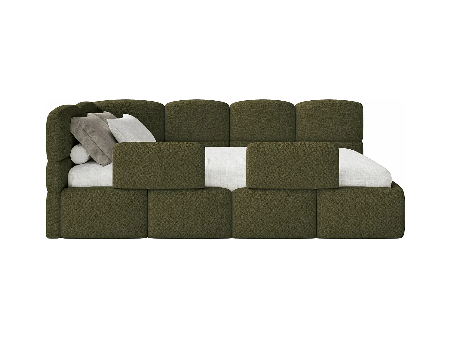 Lit ado avec coffre et barrières - olive foncé - côté gauche - CLOUDY