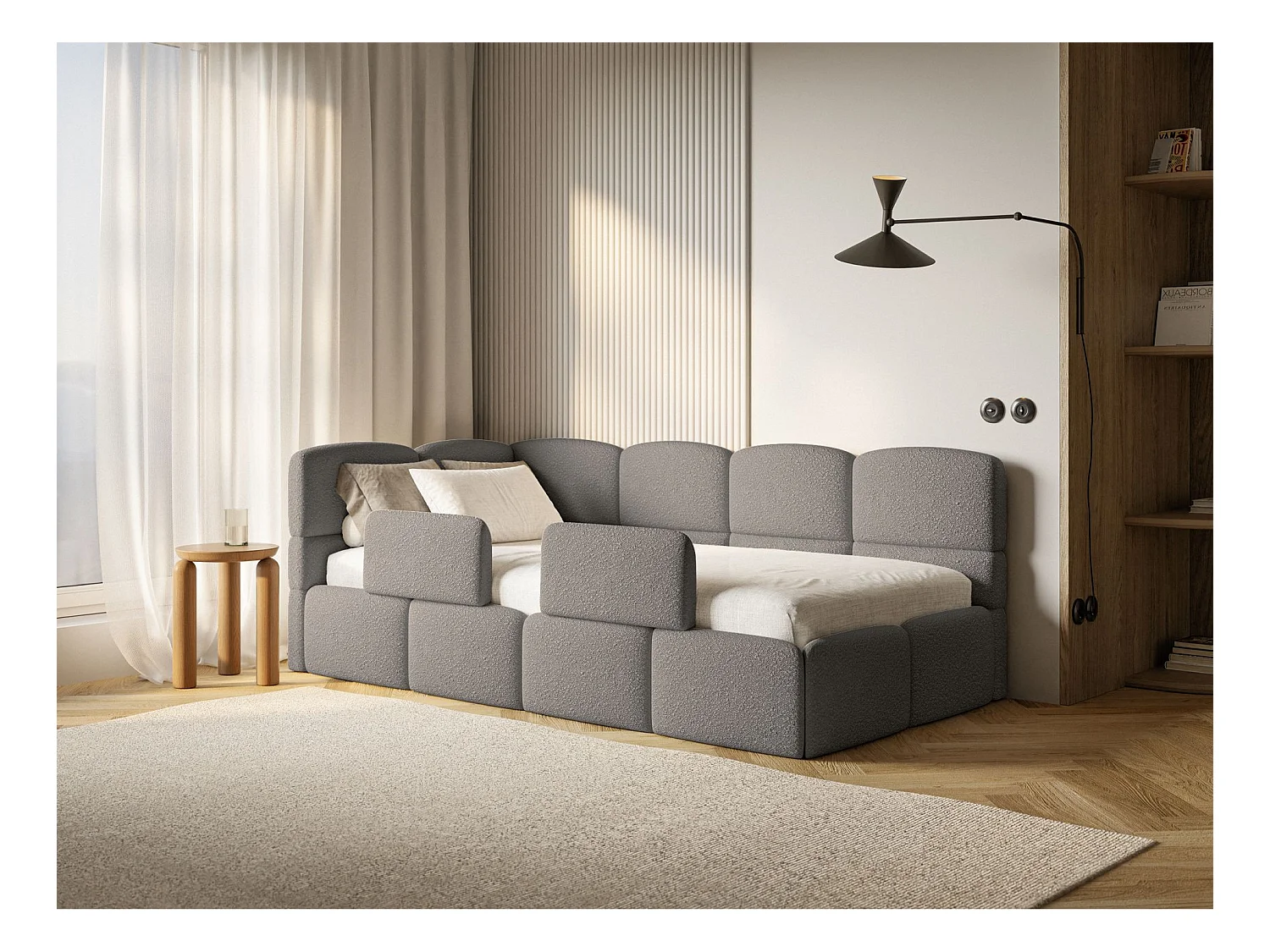 Lit ado avec rangement - gris - côté gauche - CLOUDY