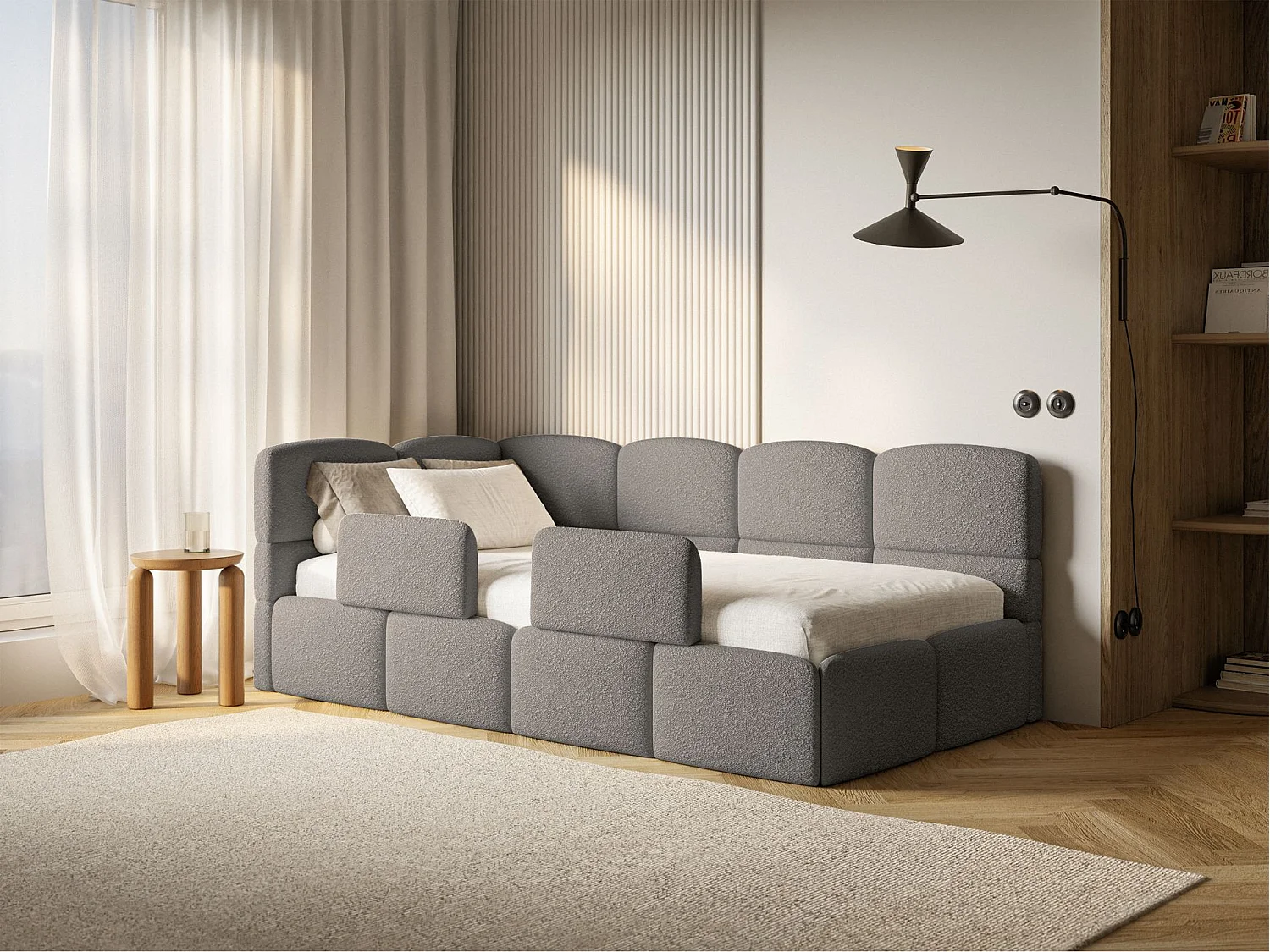 Lit ado avec rangement - gris - côté gauche - CLOUDY