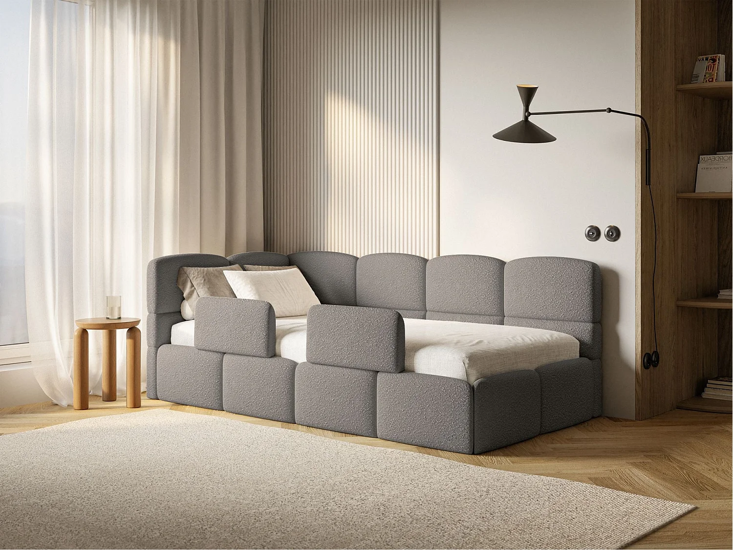 Tienerbed met opbergruimte - grijs - linkerzijde - CLOUDY