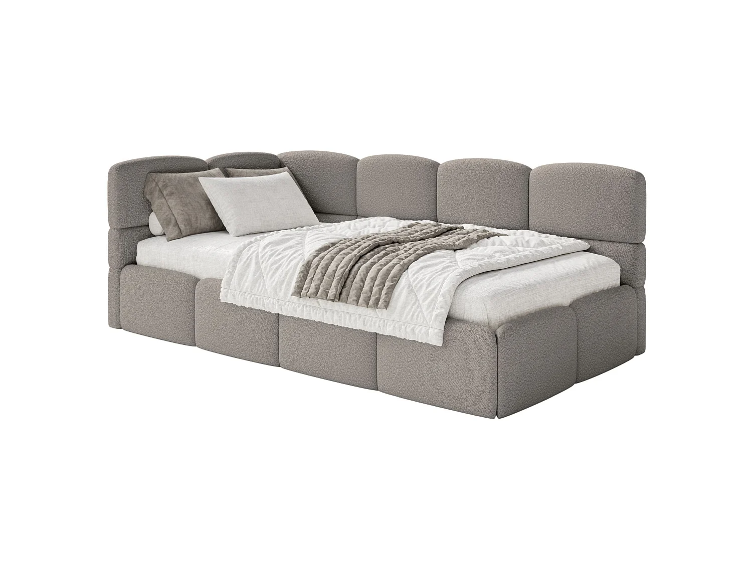 Tienerbed met opbergruimte - grijs - linkerzijde - CLOUDY