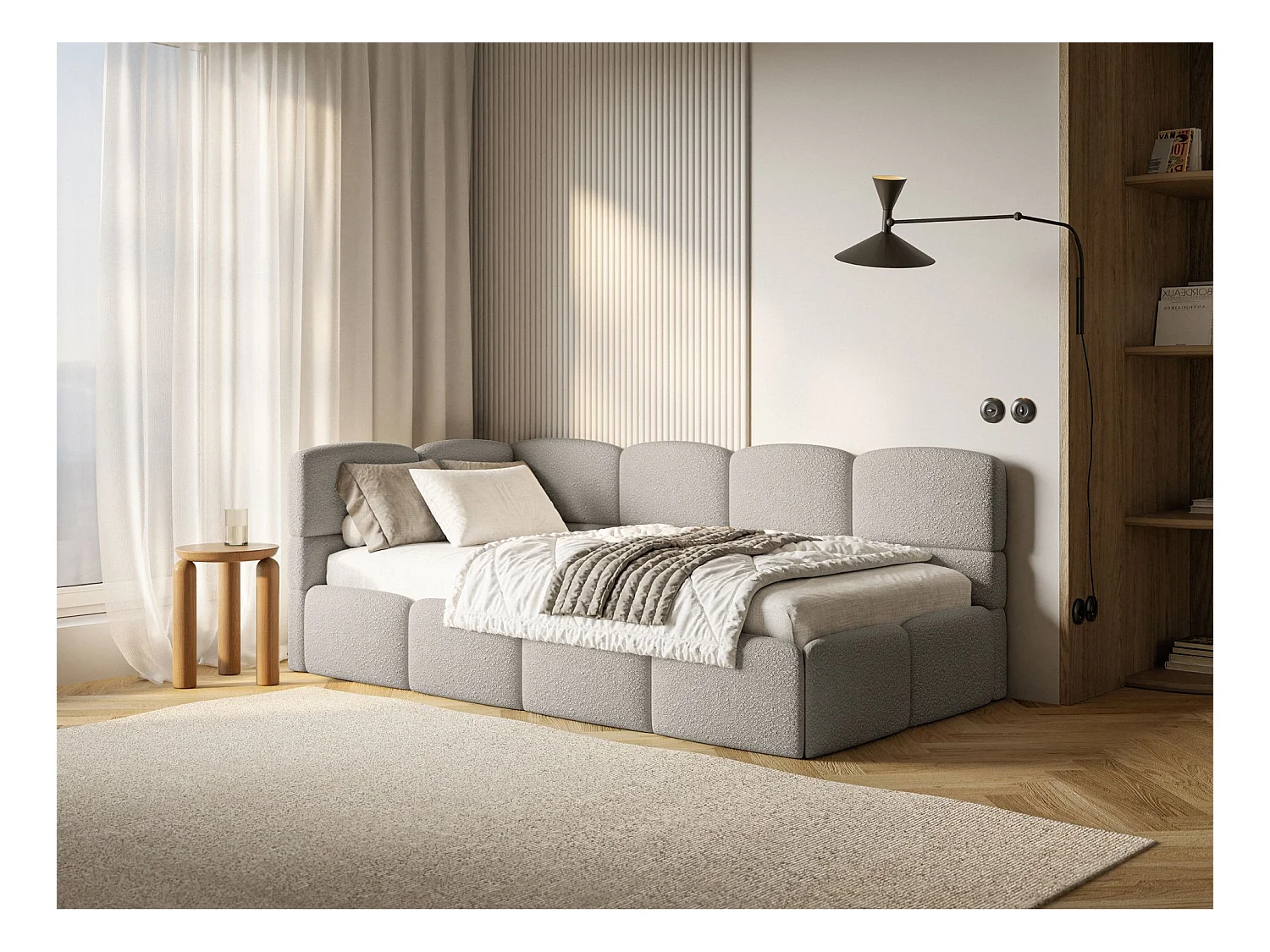 Lit ado avec rangement - grege - côté gauche - CLOUDY