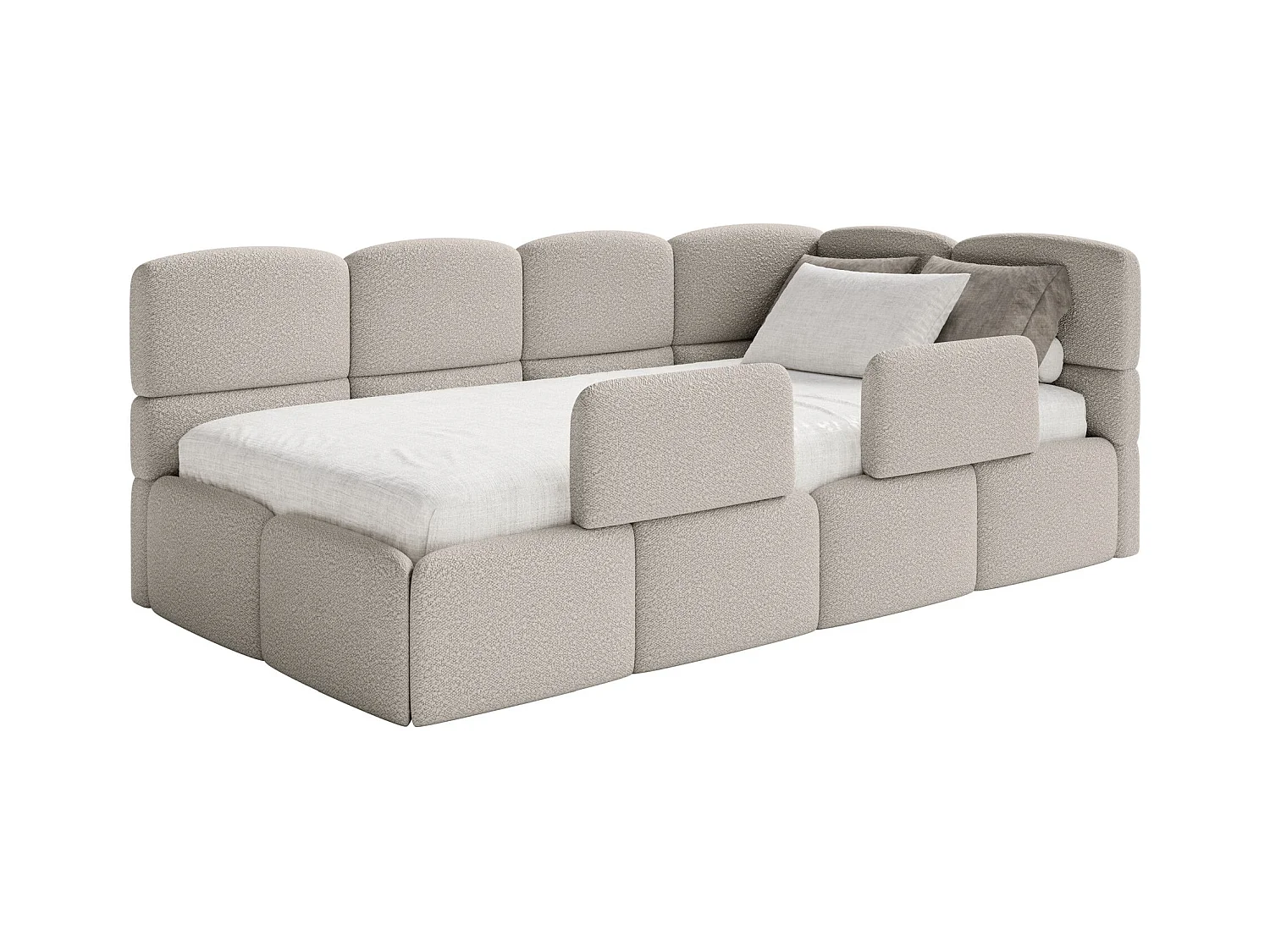 Lit ado avec coffre et barrières - grege - côté droit - CLOUDY