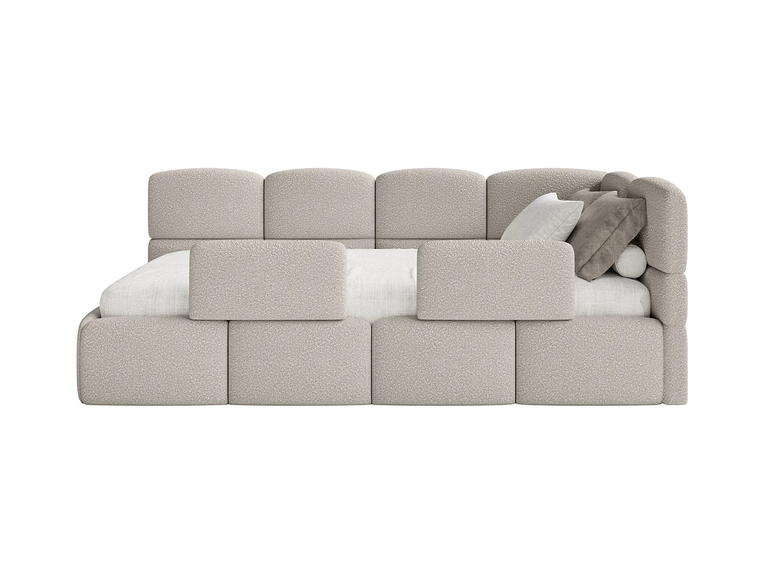 Lit ado avec coffre et barrières - grege - côté droit - CLOUDY